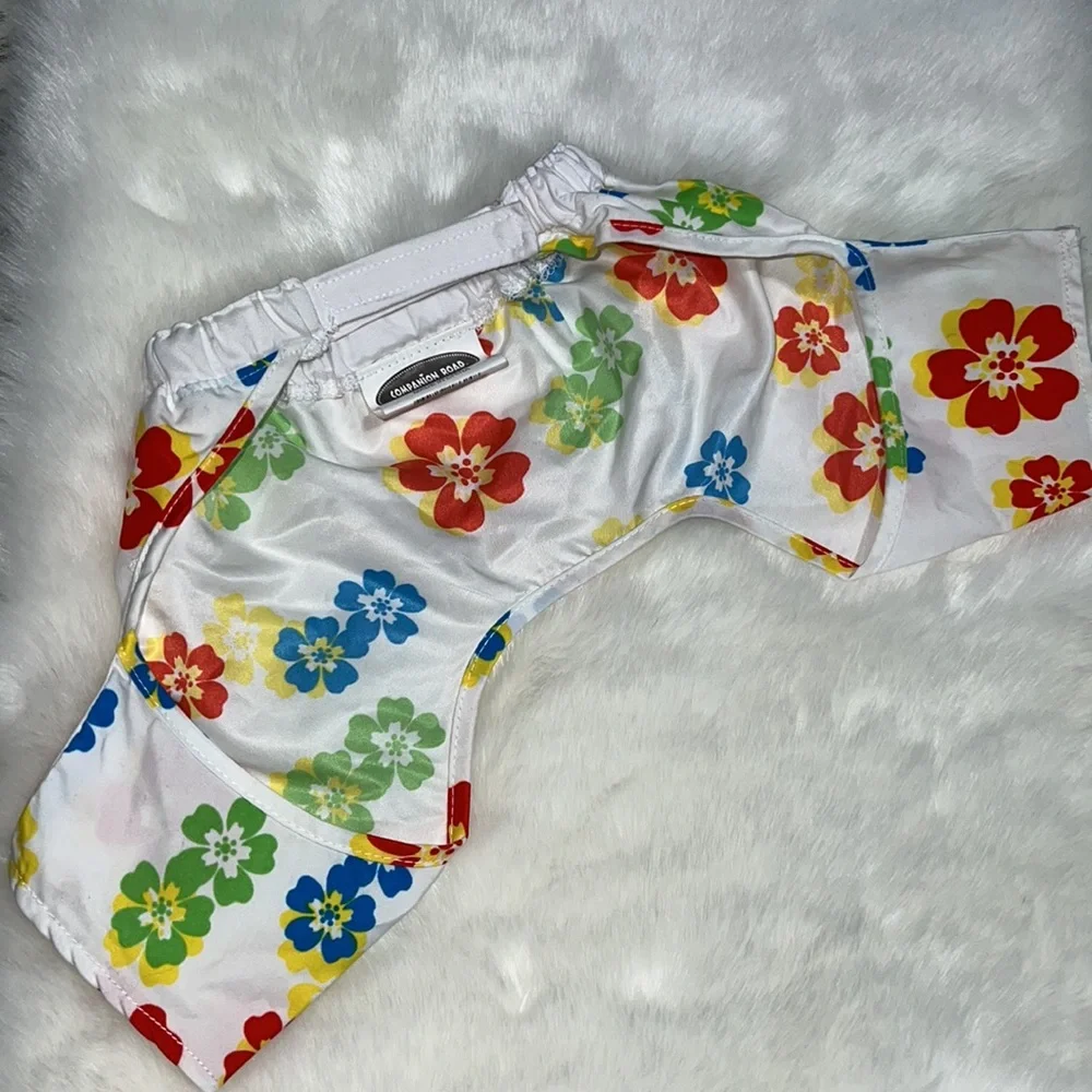 Dog Hawaiian Floral Print Summer Surf Swim Shorts S